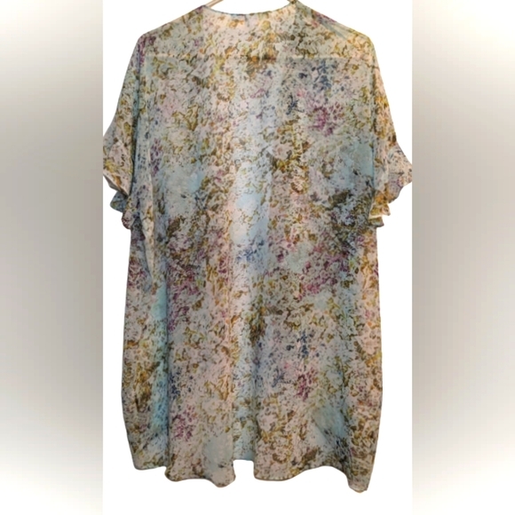 EUC BCBGeneration gorgeous blue grn purple ruffle short sleeve open front sheer - Picture 4 of 11